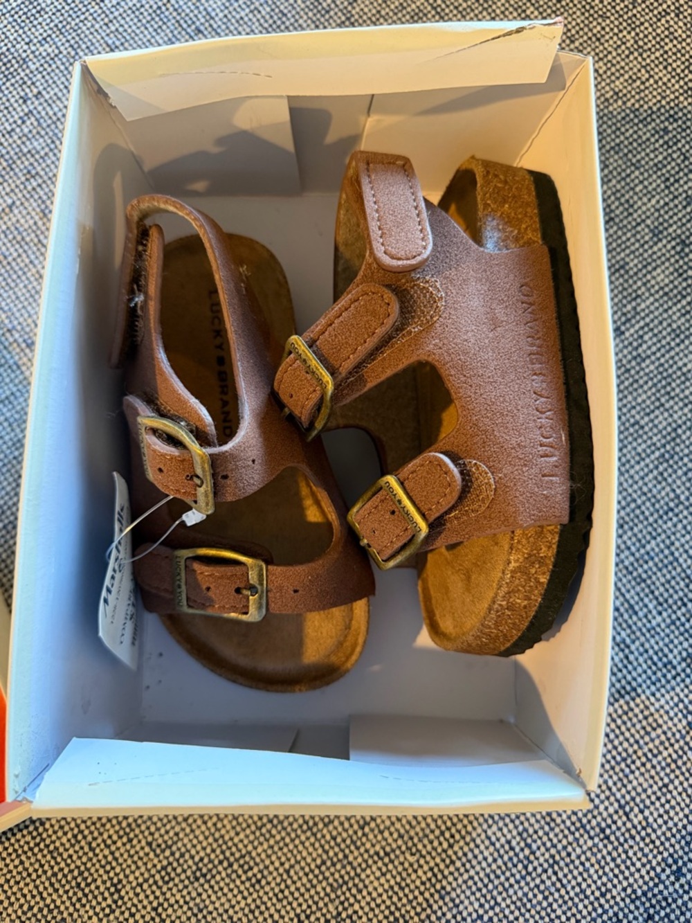 NWT Lucky Brand Kids Brown Triple-Buckle Cork Footbed Sandals - Size: Toddler 8